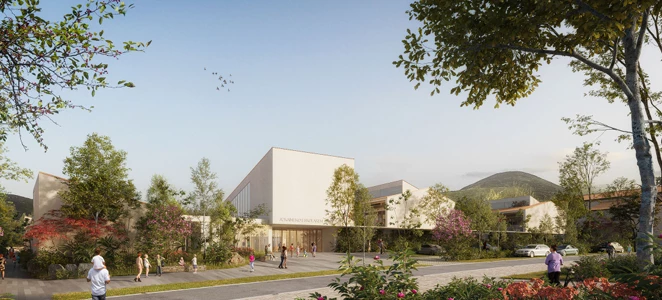 Vue du Groupe scolaire depuis la rue Burdin Bidéa